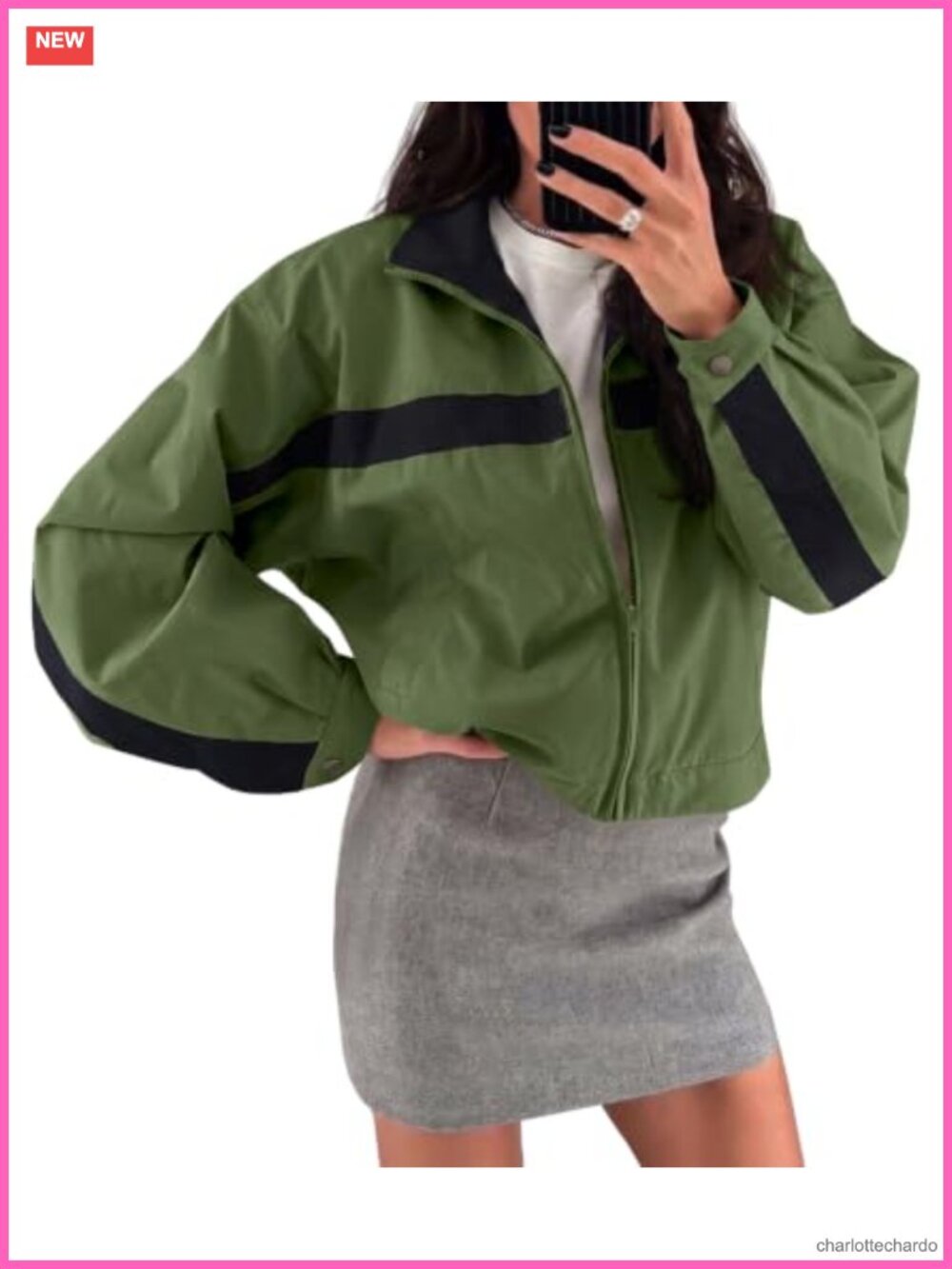 Lightweight Nylon Windbreaker Cropped Zip Up Jacket